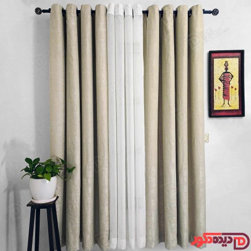 پرده پانچ جیر پتینه رنگ کرم