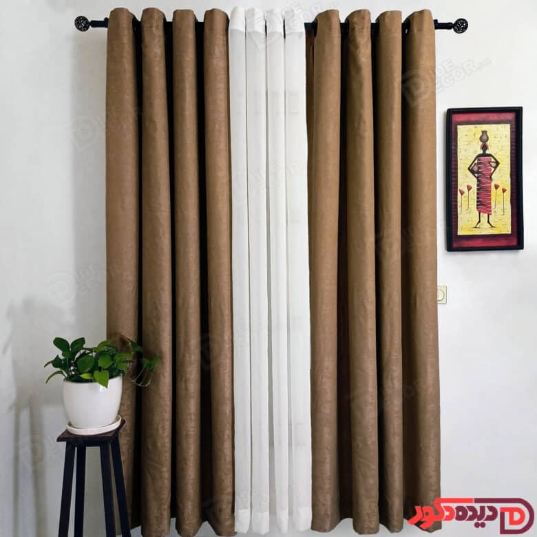 پرده جیر پتینه پانچ رنگ قهوه ای تیره کد 3283
