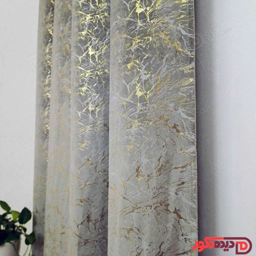 پرده پانچ مخمل طلاکوب طوسی نقره ای با خطوط طلایی کد BR270