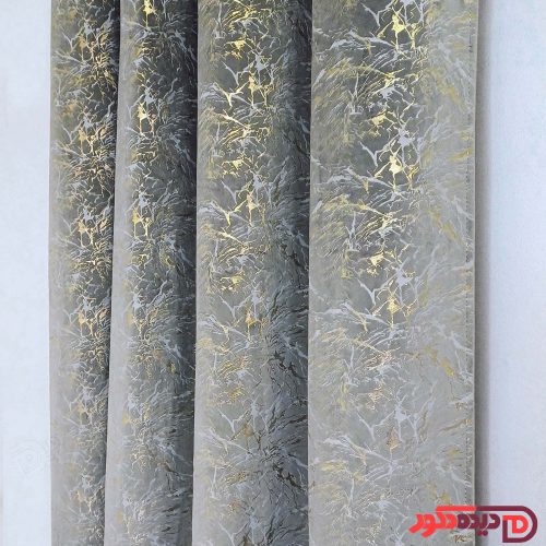 پرده پانچ مخمل طلاکوب طوسی نقره ای با خطوط طلایی کد BR270