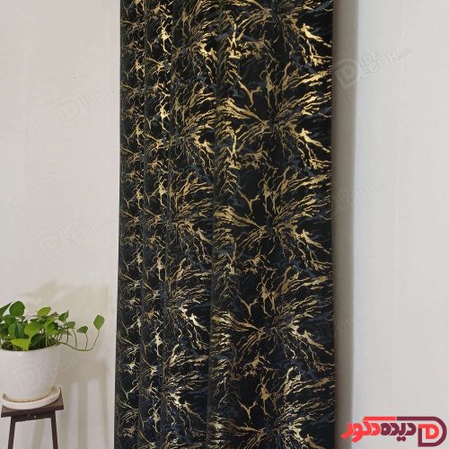 پرده پانچ مخمل طلاکوب مشکی با خطوط طلایی کد BR290