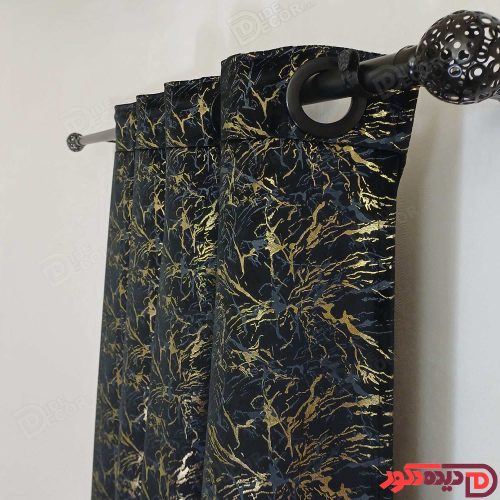 پرده پانچ مخمل طلاکوب مشکی با خطوط طلایی کد BR290