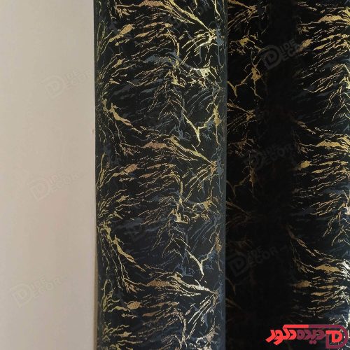 پرده پانچ مخمل طلاکوب مشکی با خطوط طلایی کد BR290