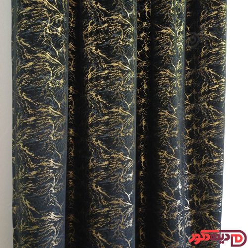 پرده پانچ مخمل طلاکوب مشکی با خطوط طلایی کد BR290