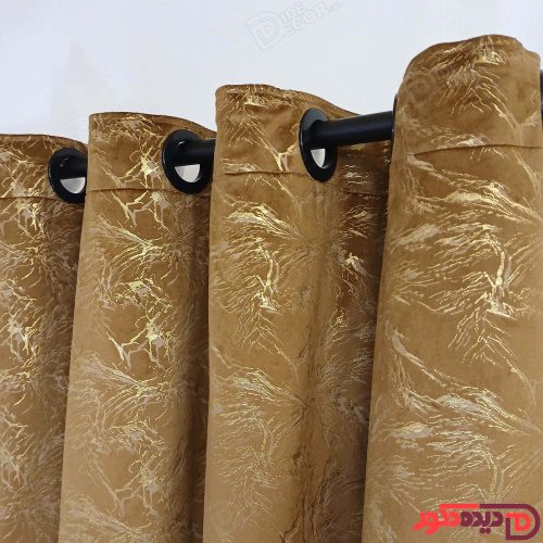 پرده پانچ مخمل طلاکوب قهوه ای با خطوط طلایی کد BR350