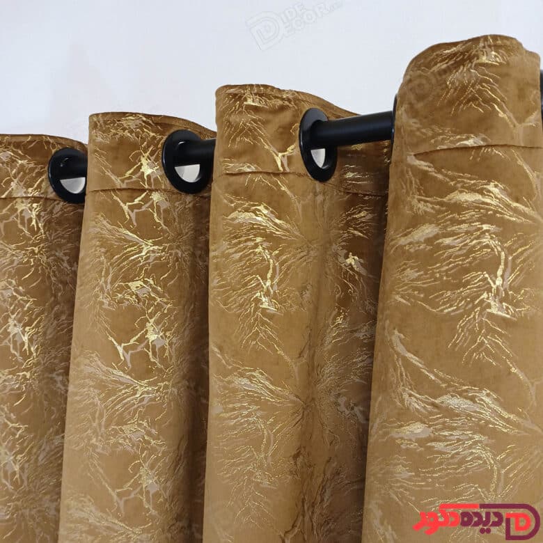 پرده پانچ مخمل طلاکوب قهوه ای با خطوط طلایی کد BR350