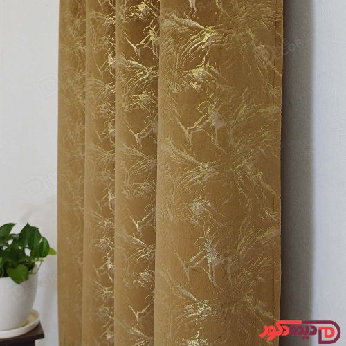 پرده پانچ مخمل طلاکوب قهوه ای با خطوط طلایی کد BR350