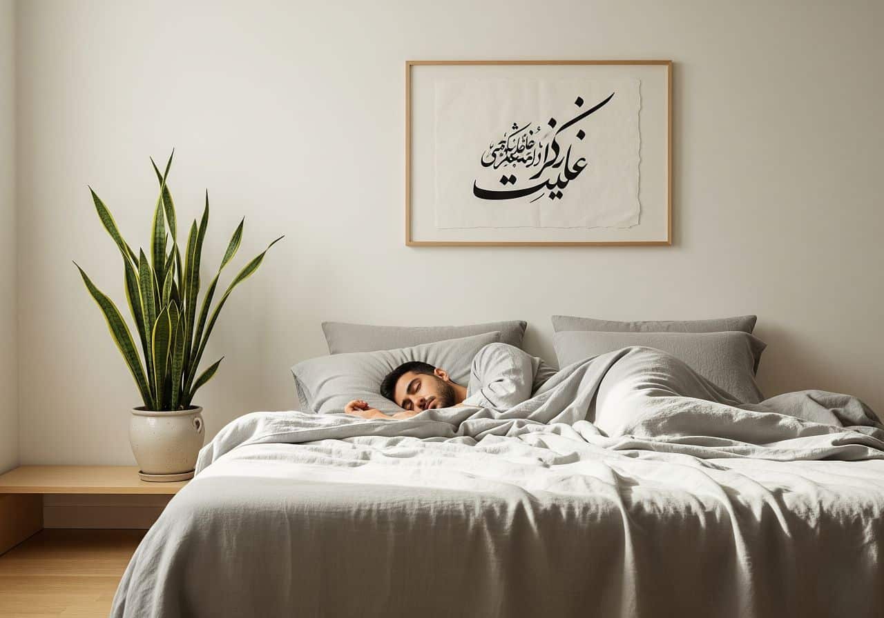 یک اتاق خواب مینیمالیستی و آرام با تمرکز آشکار بر کیفیت به جای کمیت.