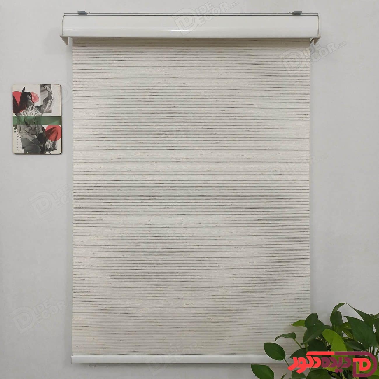 پرده شید سفید شیری با خطوط کرم و طوسی کد B1016-03