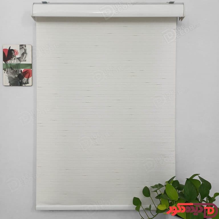 پرده شید سفید شیری با گره های سفید و خطوط باریک قهوه ای کد B1017-101