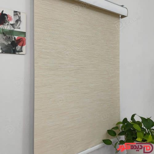 پرده شید کرم روشن با گره های سفید و خطوط قهوه ای کد B-1017-102