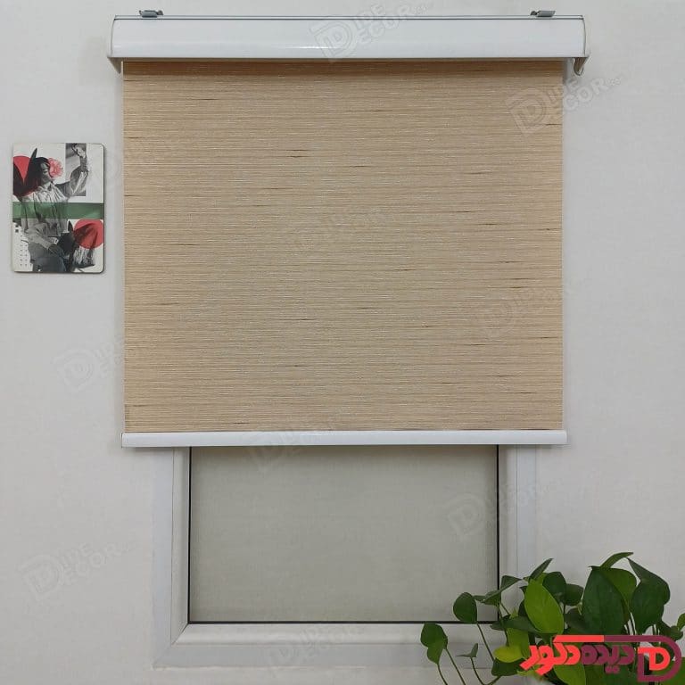 پرده شید کرم تیره مایل به قهوه ای با گره های سفید و قهوه ای کد B1017-103