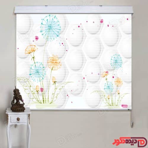 پرده زبرا دومکانیزم قاصدک آبی و نارنجی در زمینه سفید AZD-31