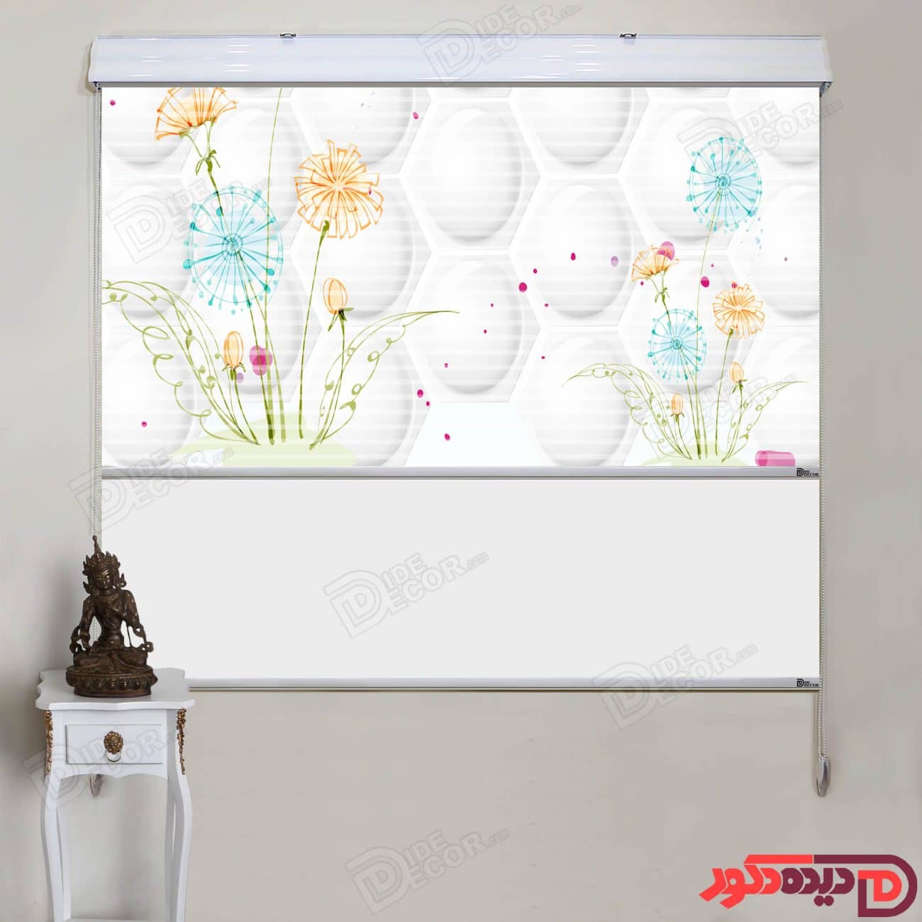 پرده زبرا دومکانیزم قاصدک آبی و نارنجی در زمینه سفید AZD-31