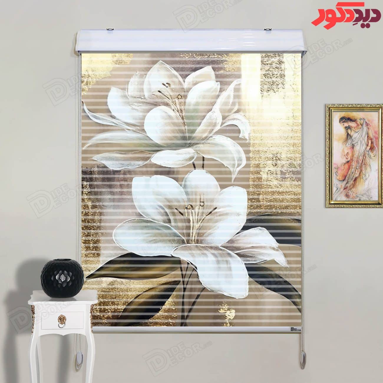 پرده زبرا دومکانیزم گل نقاشی کد AZD-34