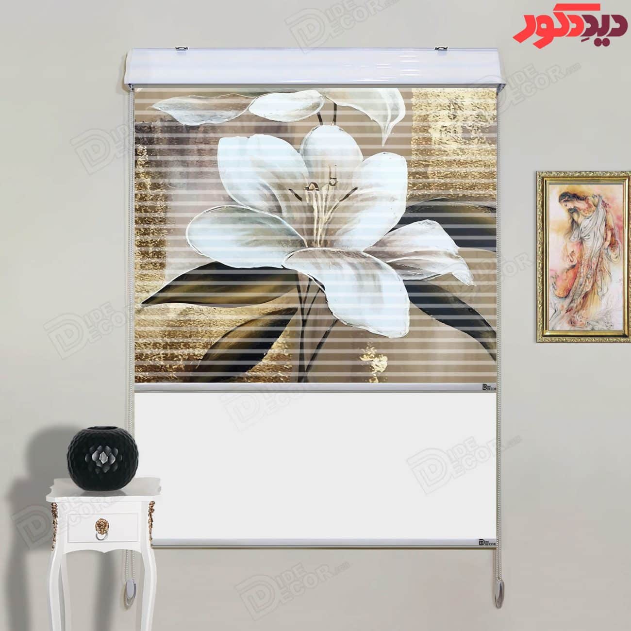 پرده زبرا دومکانیزم گل نقاشی کد AZD-34