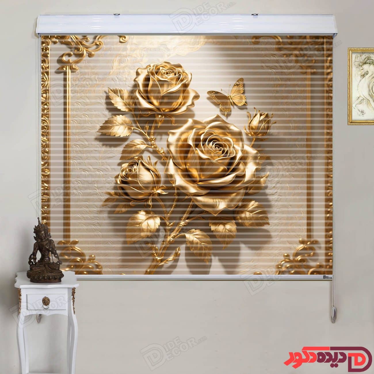 پرده زبرا دومکانیزم گل رز طلایی AZD-35