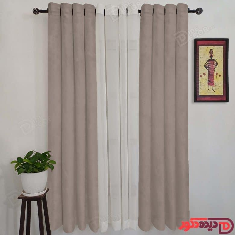 پرده جیر پتینه پانچ رنگ بژ تیره مایل به طوسی کد 3279