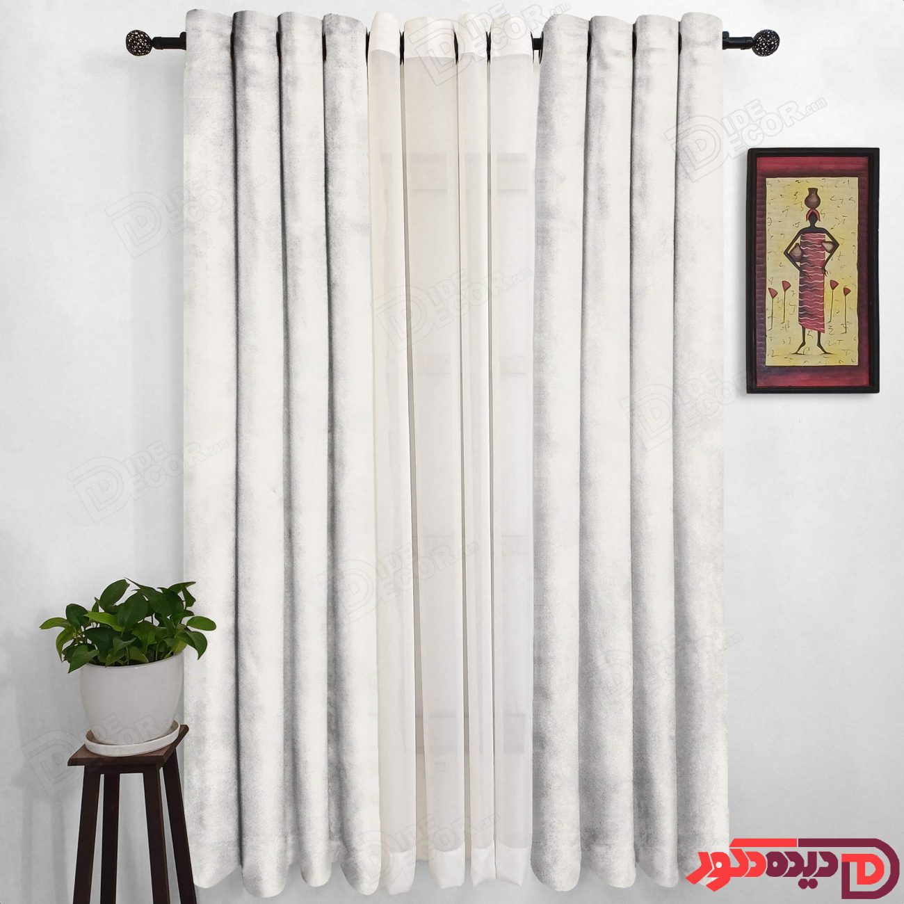 پرده پانچ جیر پتینه رنگ استخوانی کد 3274