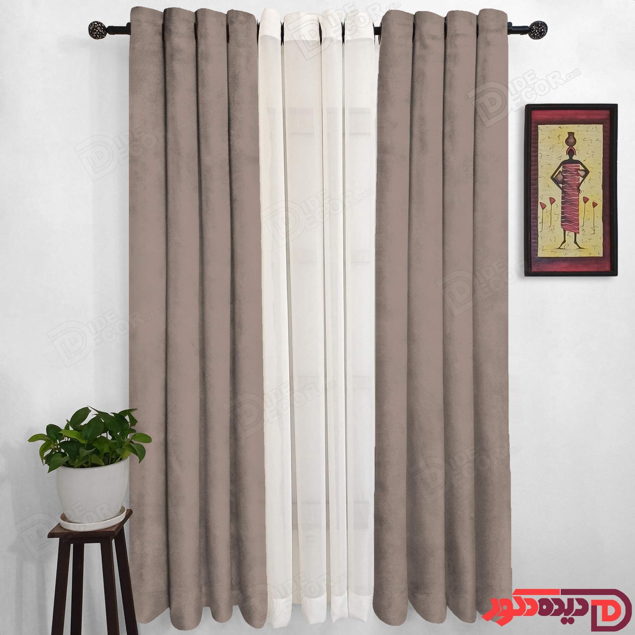 پرده پانچ جیر پتینه رنگ نسکافه ای تیره یا پژ مایل به طوسی کد 3279