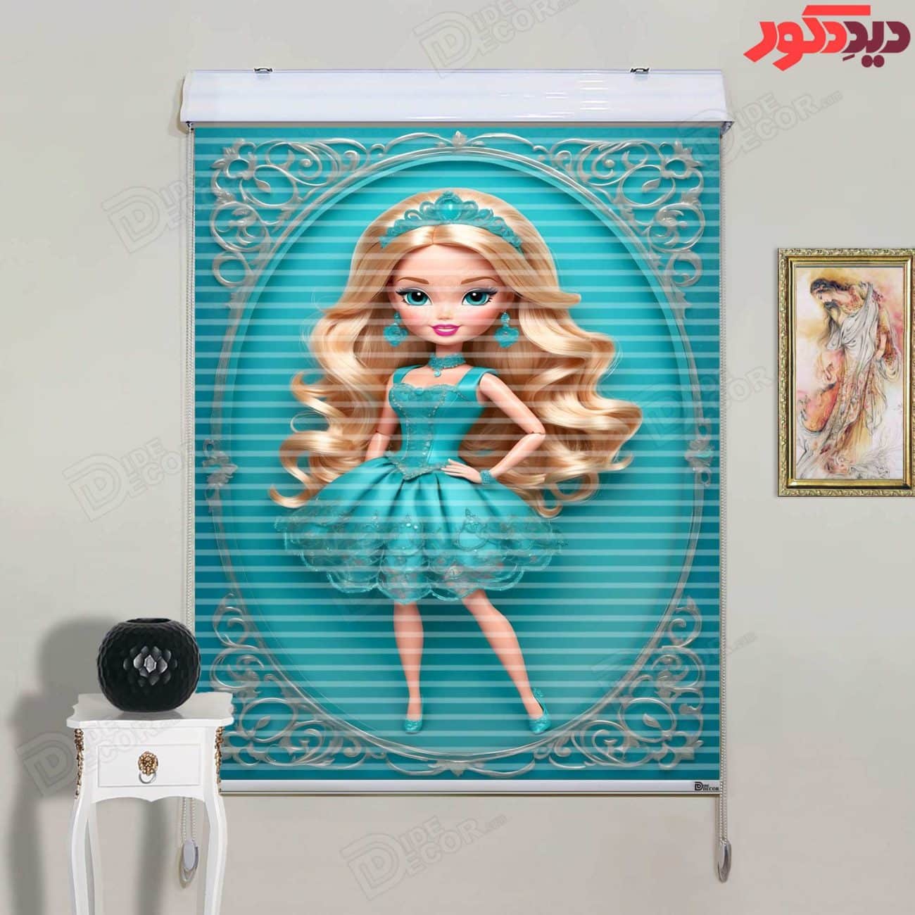 پرده زبرا دومکانیزم کد KZD-067 دارای طراحی با رنگ زمینه آبی و شخصیتی کارتونی است که مناسب اتاق کودک