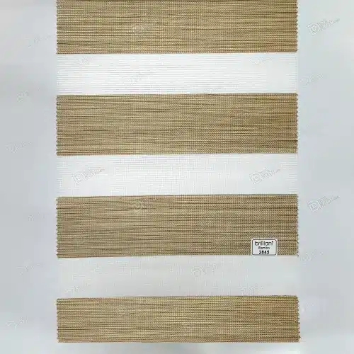 نمونه پارچه پرده زبرا طرح چوب کد T2845 با بافت‌دار ظریف، رنگ کرم تیره و قهوه‌ای روشن، مناسب دکوراسیون‌های مختلف.